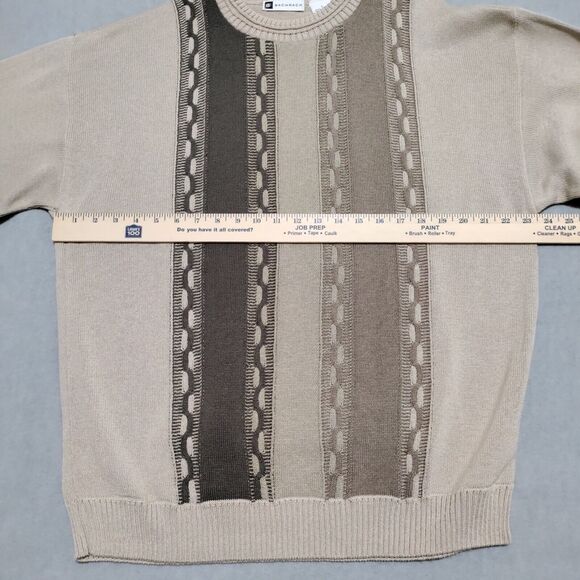 Vintage BACHRACH Mens Large Cable Knit Sweater Tan Neutral Acrylic Made in USA - Picture 7 of 12